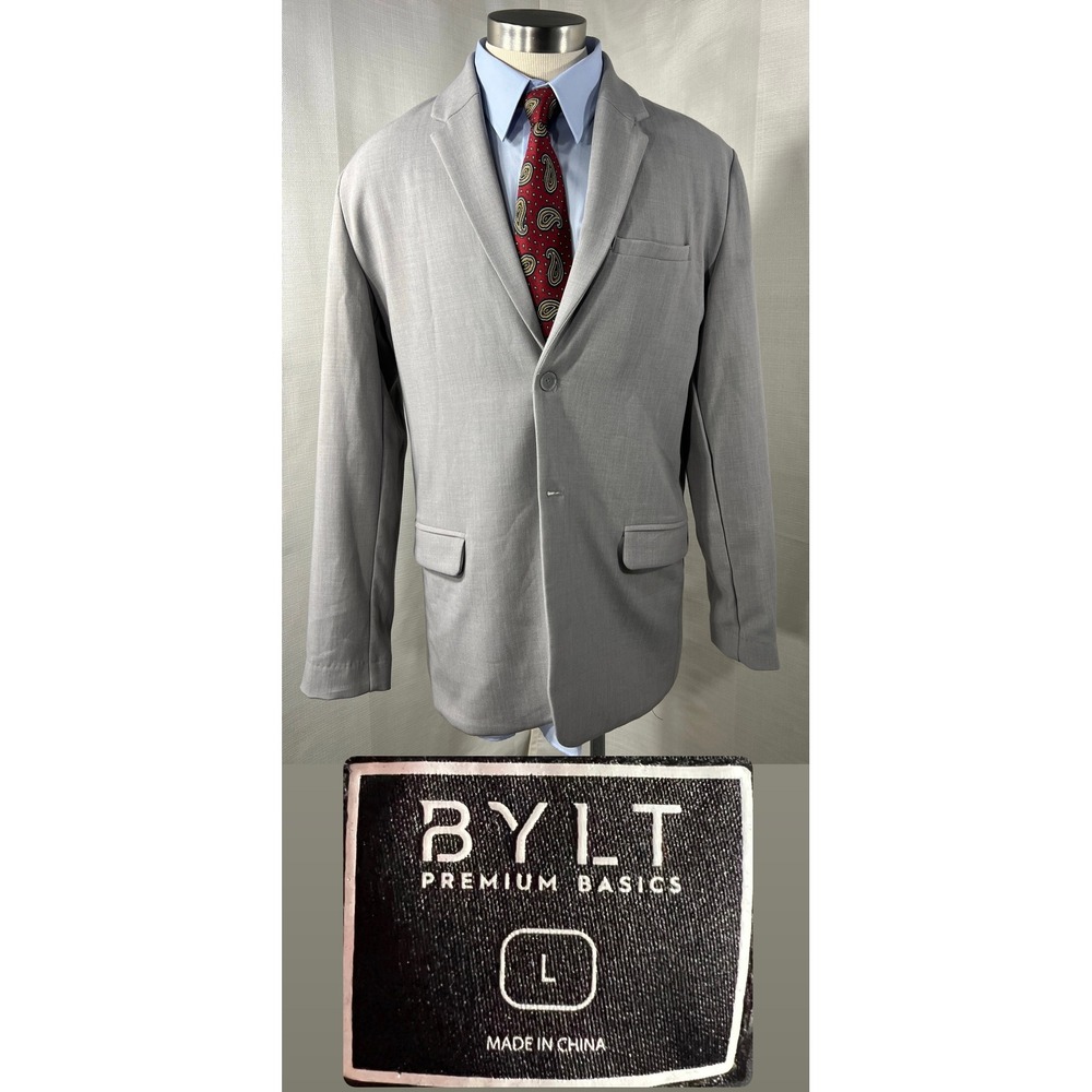 BYLT Premium Basics Mens Large Gray Performance Blazer Unstructured Sport Coat